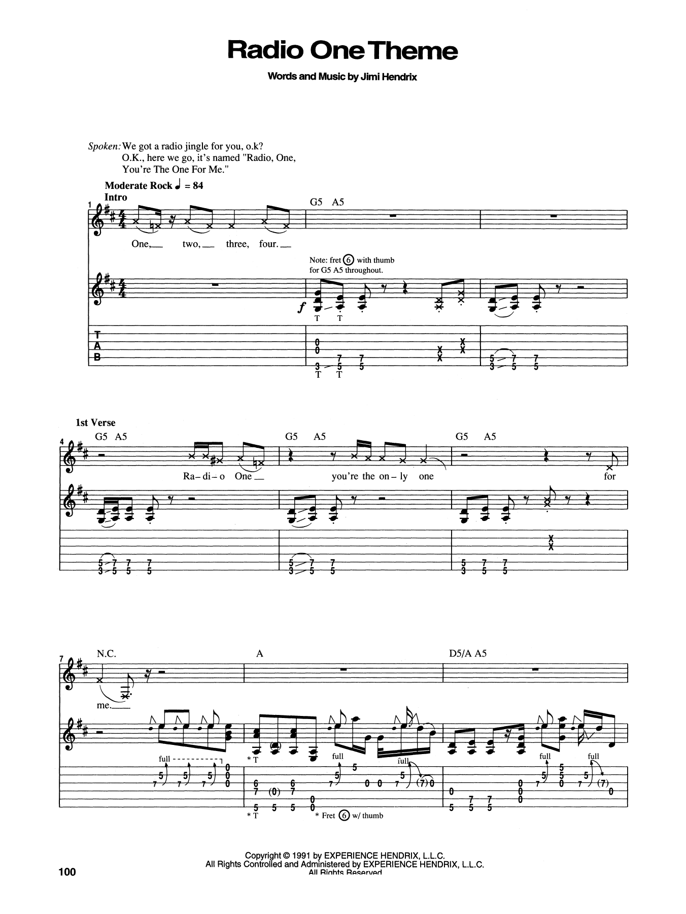 Jimi Hendrix Radio One Theme Sheet Music Notes & Chords for Guitar Tab - Download or Print PDF