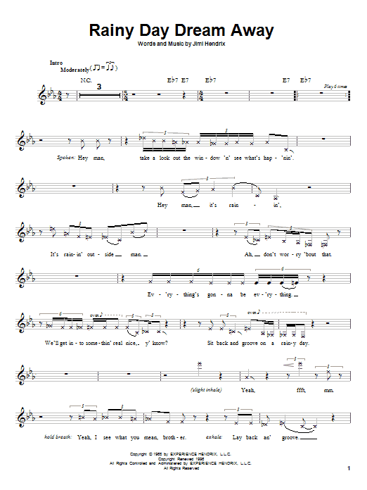 Jimi Hendrix Rainy Day Dream Away Sheet Music Notes & Chords for Melody Line, Lyrics & Chords - Download or Print PDF