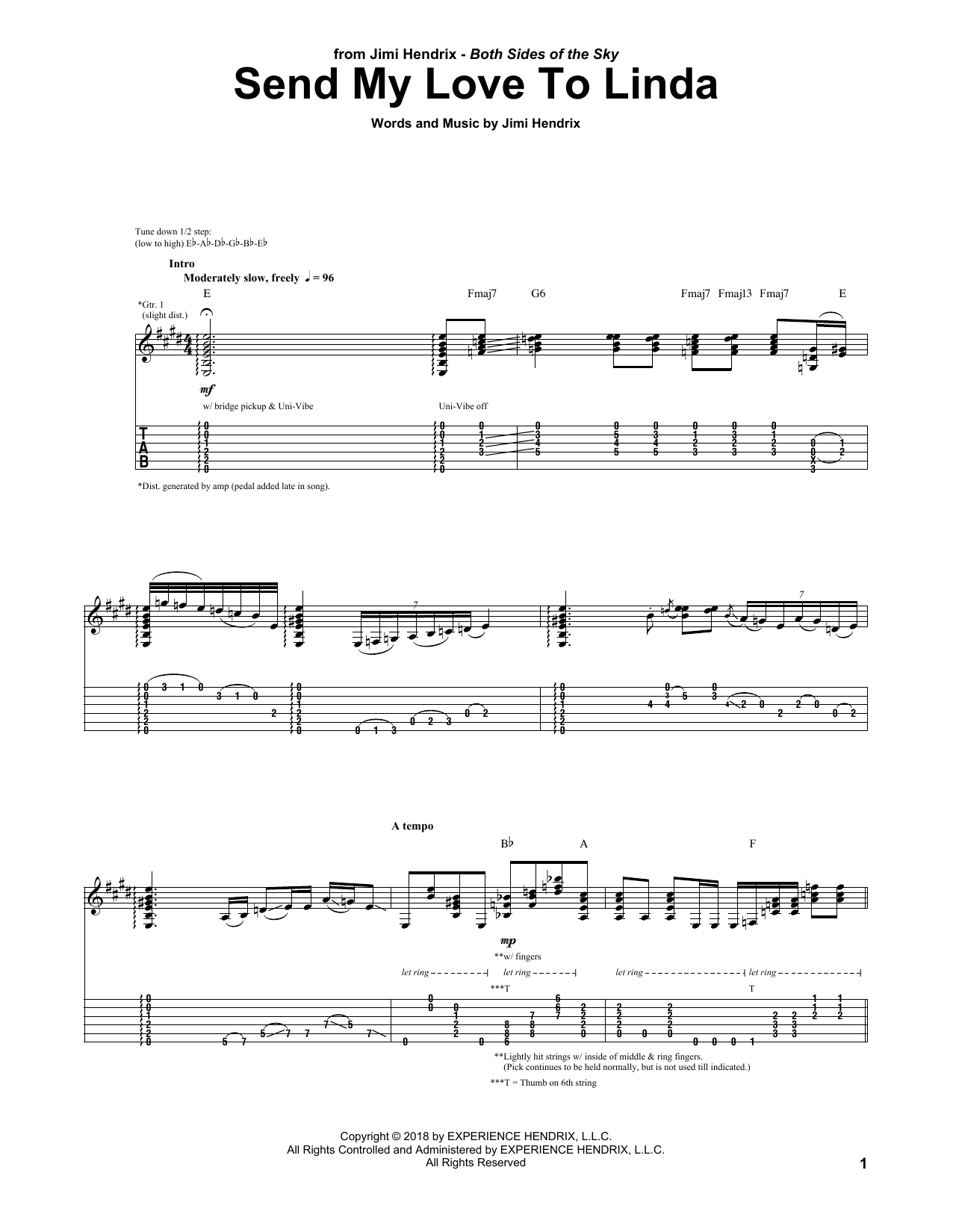Jimi Hendrix Send My Love To Linda Sheet Music Notes & Chords for Guitar Tab - Download or Print PDF
