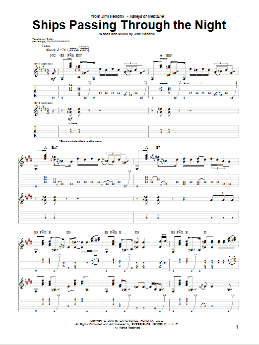 Jimi Hendrix Ships Passing Through The Night Sheet Music Notes & Chords for Guitar Tab - Download or Print PDF