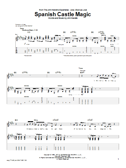 Jimi Hendrix Spanish Castle Magic Sheet Music Notes & Chords for Bass Guitar Tab - Download or Print PDF