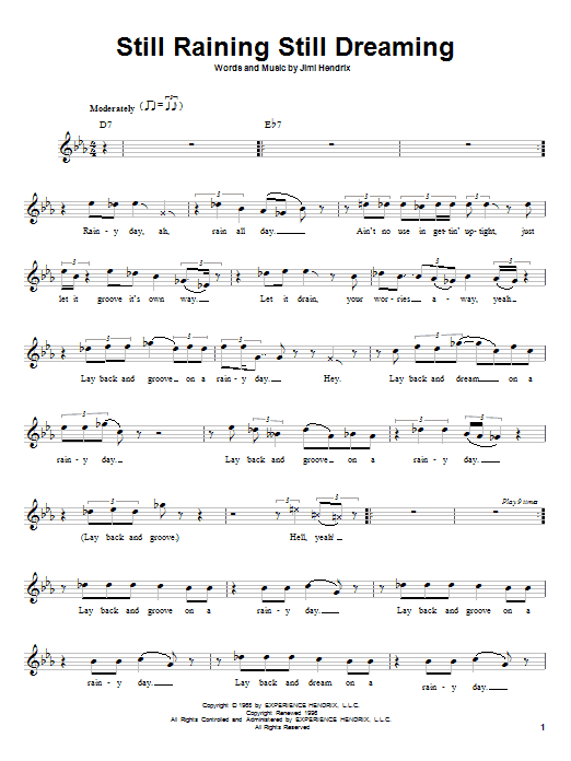 Jimi Hendrix Still Raining Still Dreaming Sheet Music Notes & Chords for Melody Line, Lyrics & Chords - Download or Print PDF