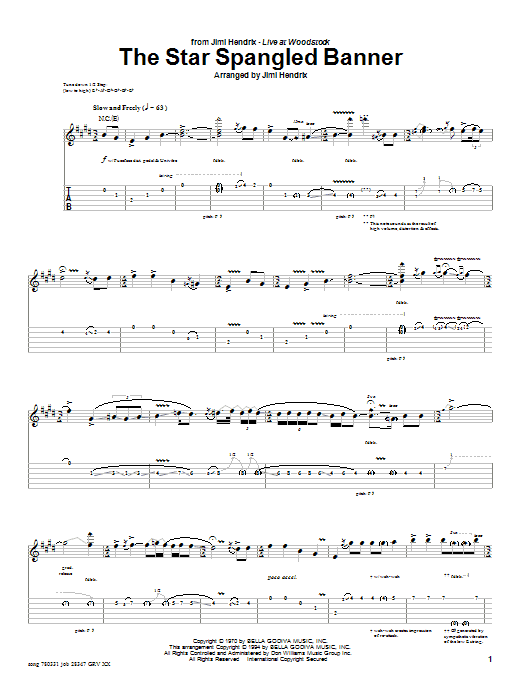 Jimi Hendrix The Star Spangled Banner (Instrumental) Sheet Music Notes & Chords for Guitar Tab - Download or Print PDF
