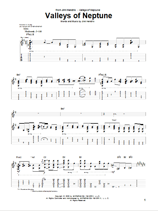 Jimi Hendrix Valleys Of Neptune Sheet Music Notes & Chords for Guitar Tab - Download or Print PDF