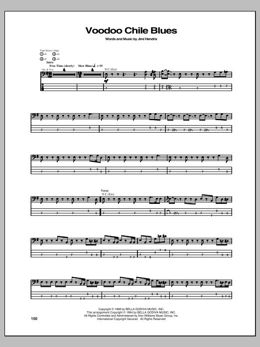 Jimi Hendrix Voodoo Chile Blues Sheet Music Notes & Chords for Bass Guitar Tab - Download or Print PDF