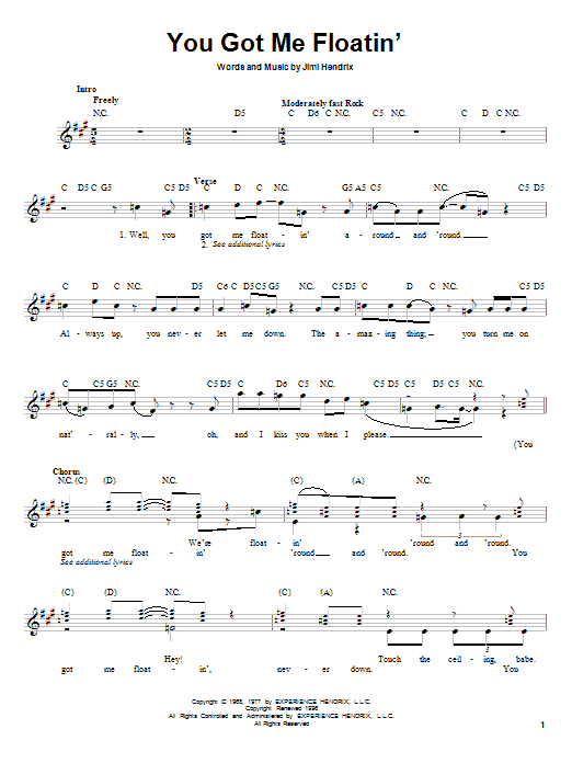 Jimi Hendrix You Got Me Floatin' Sheet Music Notes & Chords for Melody Line, Lyrics & Chords - Download or Print PDF