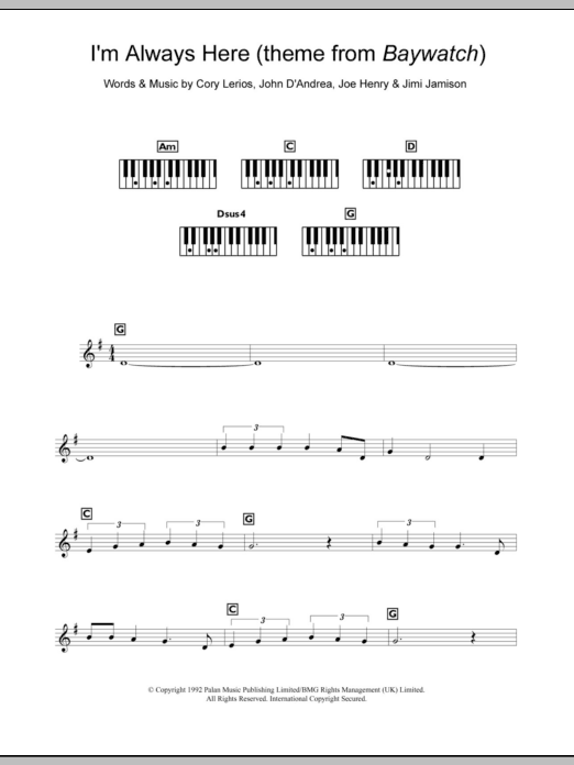 Jimi Jamison I'm Always Here Sheet Music Notes & Chords for Keyboard - Download or Print PDF