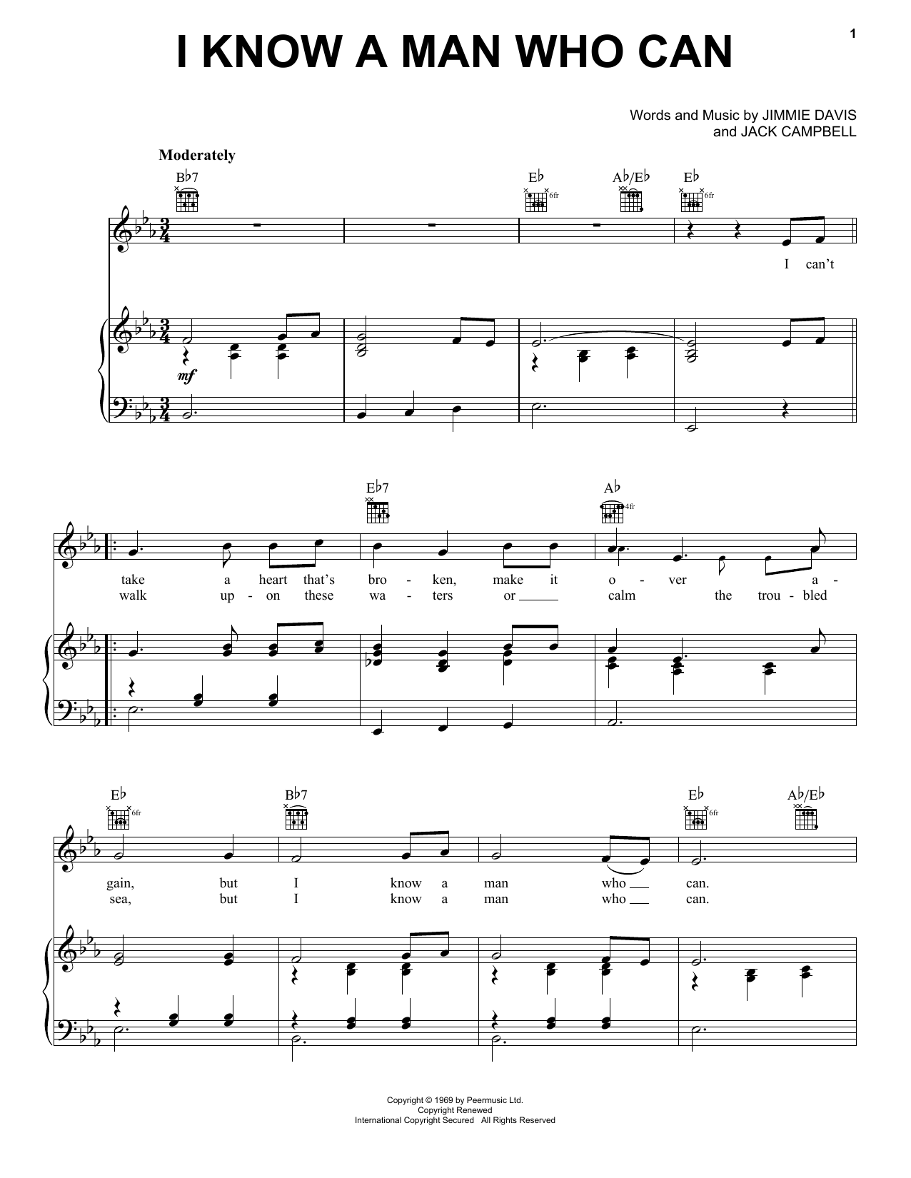 Jimmie Davis I Know A Man Who Can Sheet Music Notes & Chords for Piano, Vocal & Guitar Chords (Right-Hand Melody) - Download or Print PDF