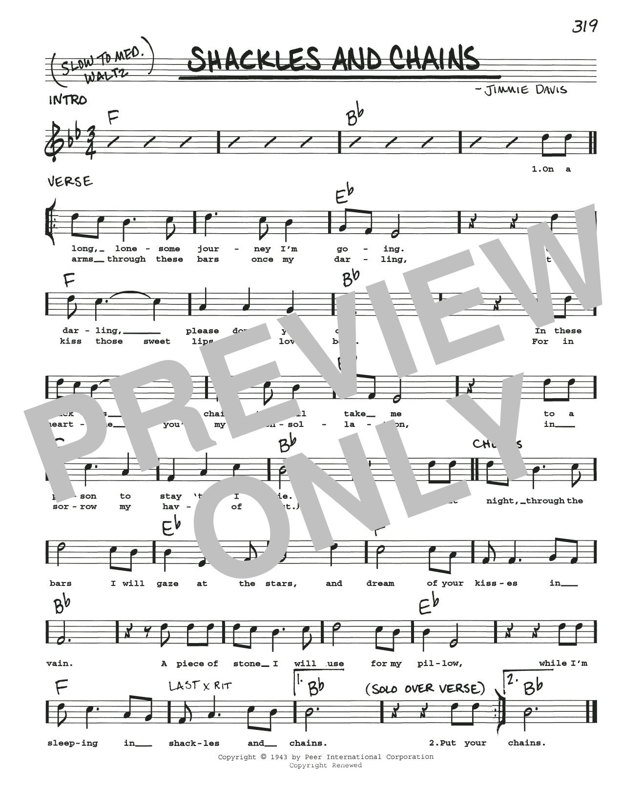 Jimmie Davis Shackles And Chains Sheet Music Notes & Chords for Real Book – Melody, Lyrics & Chords - Download or Print PDF