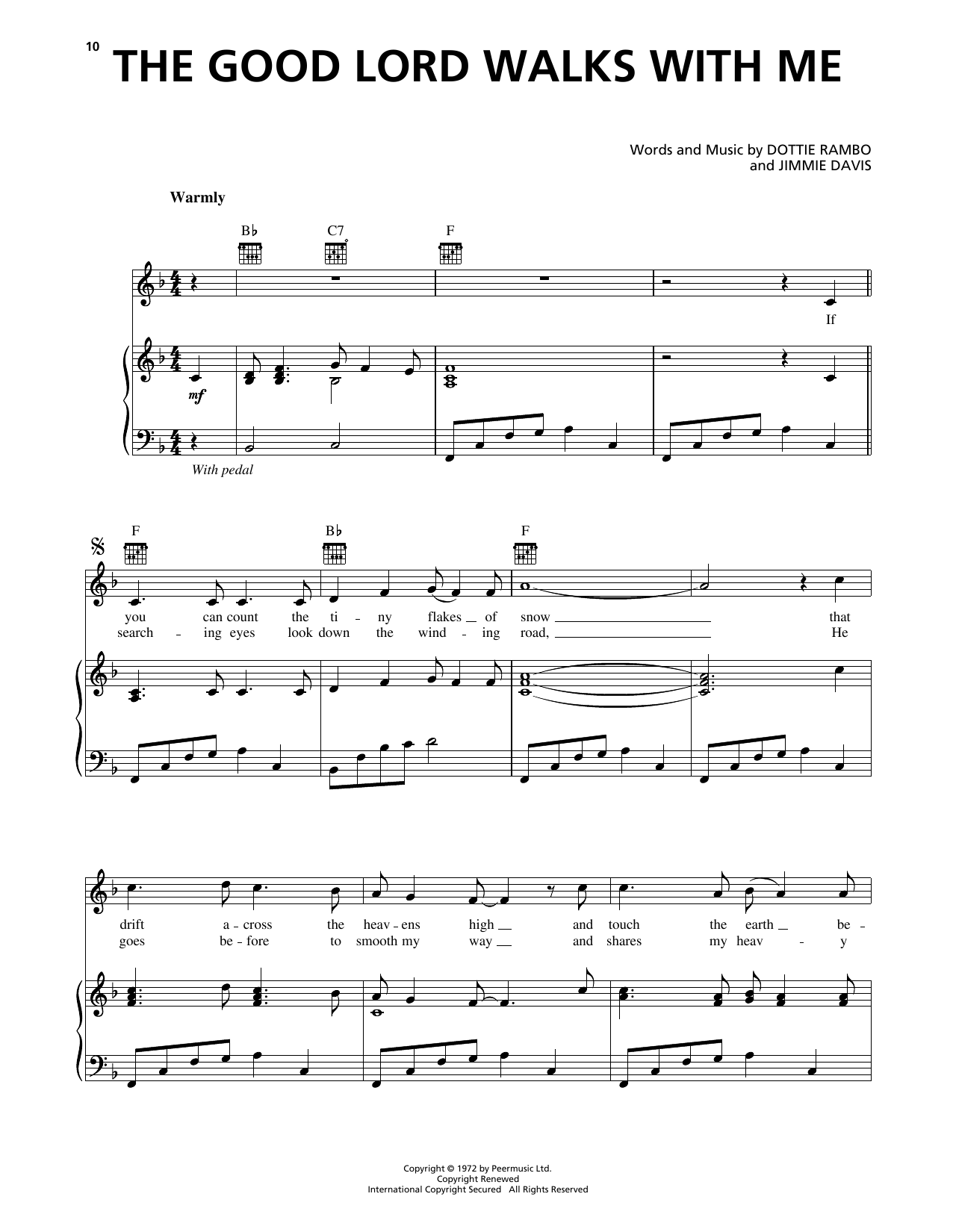 Jimmie Davis The Good Lord Walks With Me Sheet Music Notes & Chords for Piano, Vocal & Guitar Chords (Right-Hand Melody) - Download or Print PDF