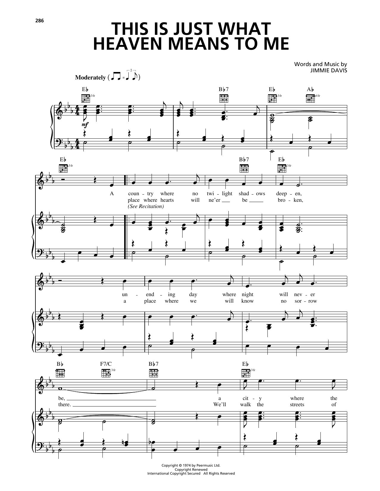 Jimmie Davis This Is Just What Heaven Means To Me Sheet Music Notes & Chords for Piano, Vocal & Guitar Chords (Right-Hand Melody) - Download or Print PDF