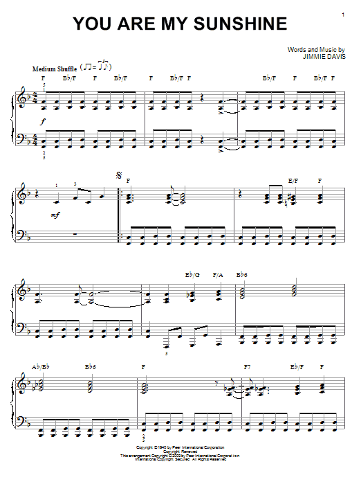 Jimmie Davis You Are My Sunshine (arr. Brent Edstrom) Sheet Music Notes & Chords for Piano - Download or Print PDF