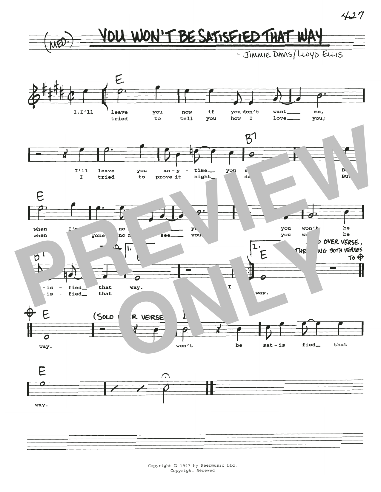 Jimmie Davis You Won't Be Satisfied That Way Sheet Music Notes & Chords for Real Book – Melody, Lyrics & Chords - Download or Print PDF