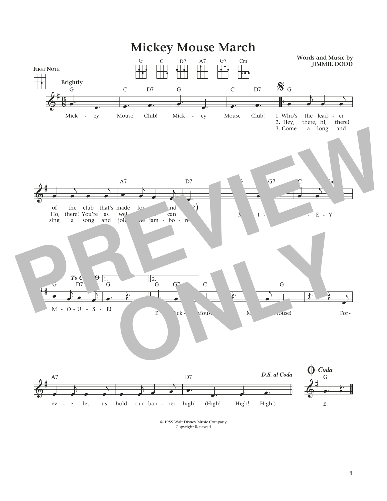 Jimmie Dodd Mickey Mouse March (from The Daily Ukulele) (arr. Liz and Jim Beloff) Sheet Music Notes & Chords for Ukulele - Download or Print PDF Jimmie Dodd Mickey Mouse March (from The Daily Ukulele) (arr. Liz and Jim Beloff) Sheet Music Notes & Chords for Ukulele - Download or Print PDF