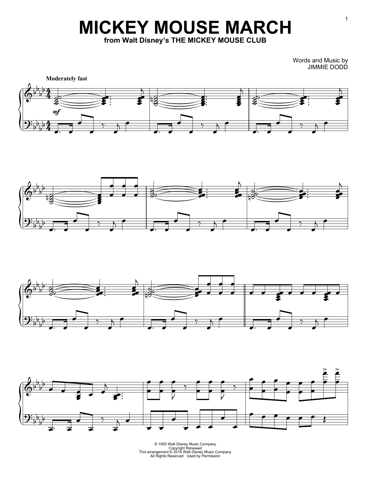 Jimmie Dodd Mickey Mouse March [Jazz version] Sheet Music Notes & Chords for Piano - Download or Print PDF