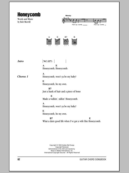 Jimmie Rodgers Honeycomb Sheet Music Notes & Chords for Melody Line, Lyrics & Chords - Download or Print PDF