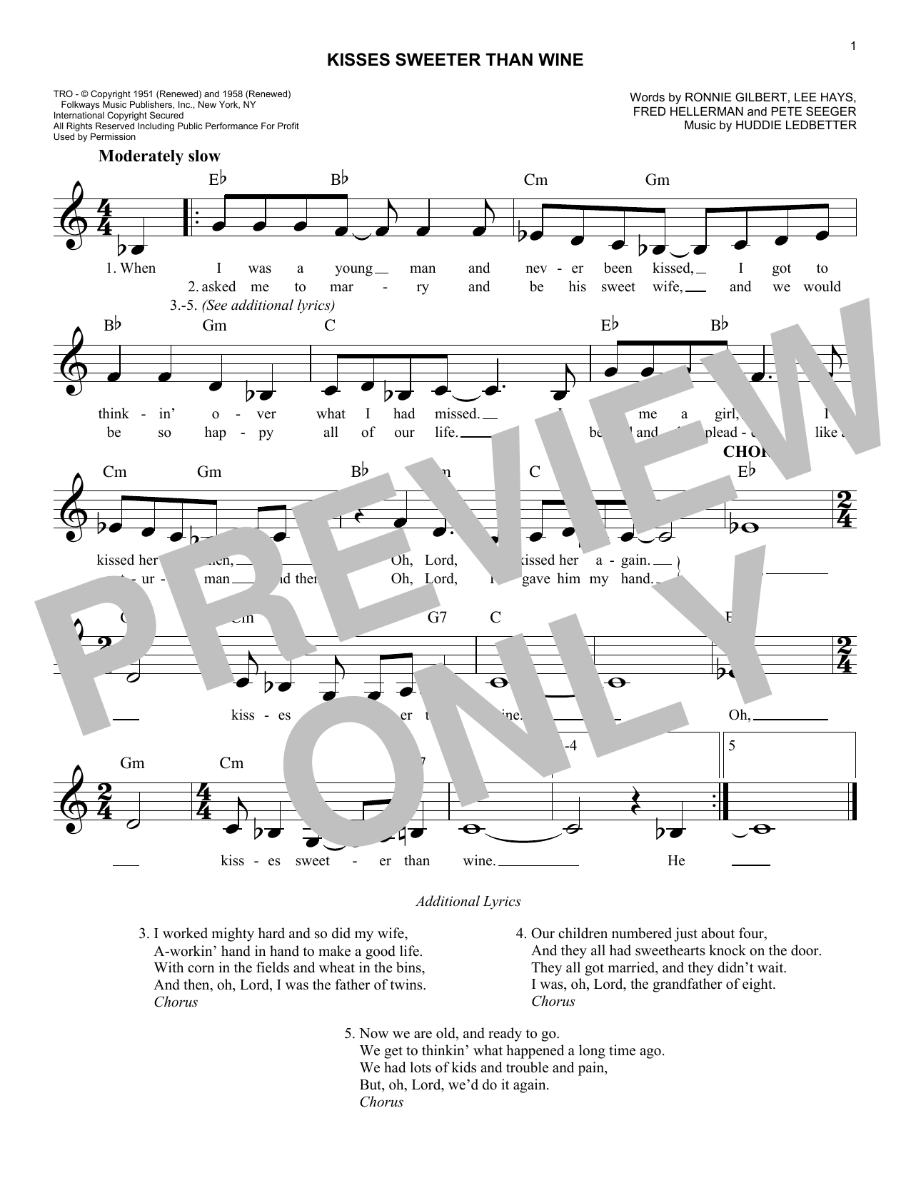 Jimmie Rodgers Kisses Sweeter Than Wine Sheet Music Notes & Chords for Lead Sheet / Fake Book - Download or Print PDF