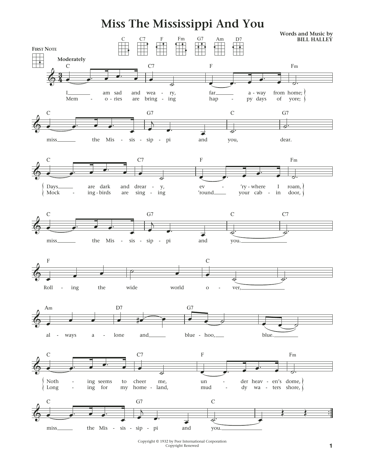 Jimmie Rodgers Miss The Mississippi And You (from The Daily Ukulele) (arr. Liz and Jim Beloff) Sheet Music Notes & Chords for Ukulele - Download or Print PDF