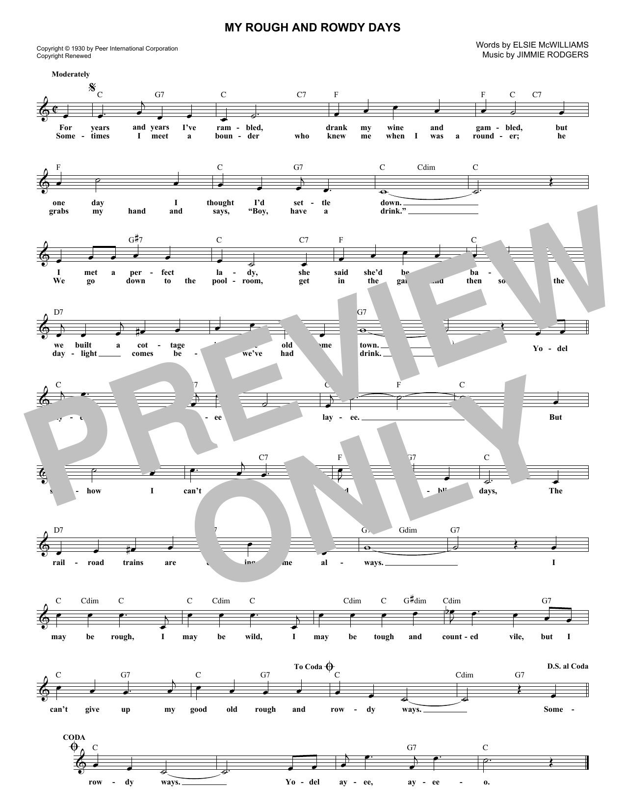Jimmie Rodgers My Rough And Rowdy Ways Sheet Music Notes & Chords for Lead Sheet / Fake Book - Download or Print PDF