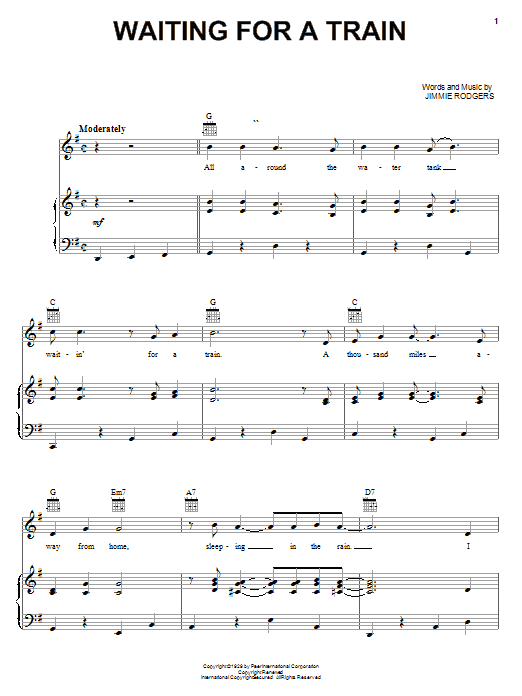 Jimmie Rodgers Waiting For A Train Sheet Music Notes & Chords for Piano, Vocal & Guitar (Right-Hand Melody) - Download or Print PDF Jimmie Rodgers Waiting For A Train Sheet Music Notes & Chords for Piano, Vocal & Guitar (Right-Hand Melody) - Download or Print PDF