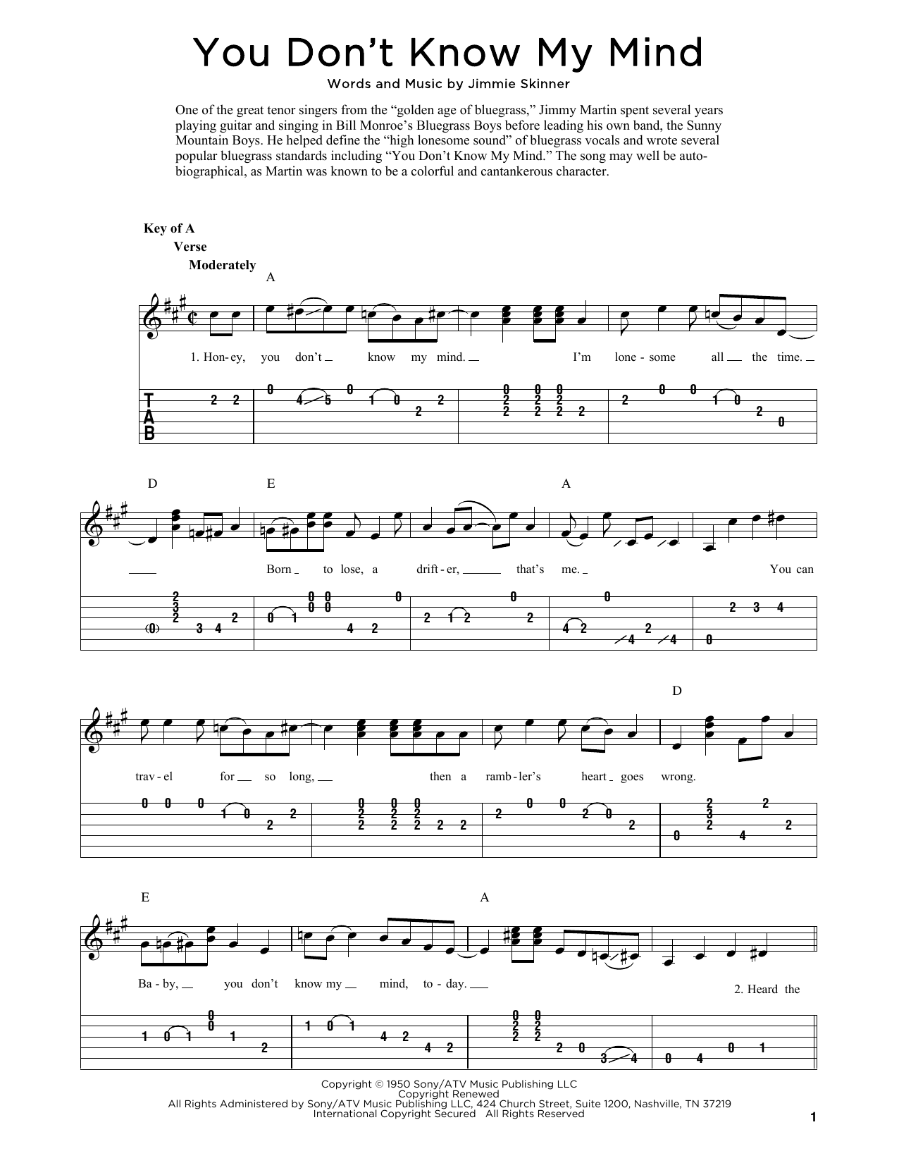 Jimmie Skinner You Don't Know My Mind (arr. Fred Sokolow) Sheet Music Notes & Chords for Solo Guitar Tab - Download or Print PDF