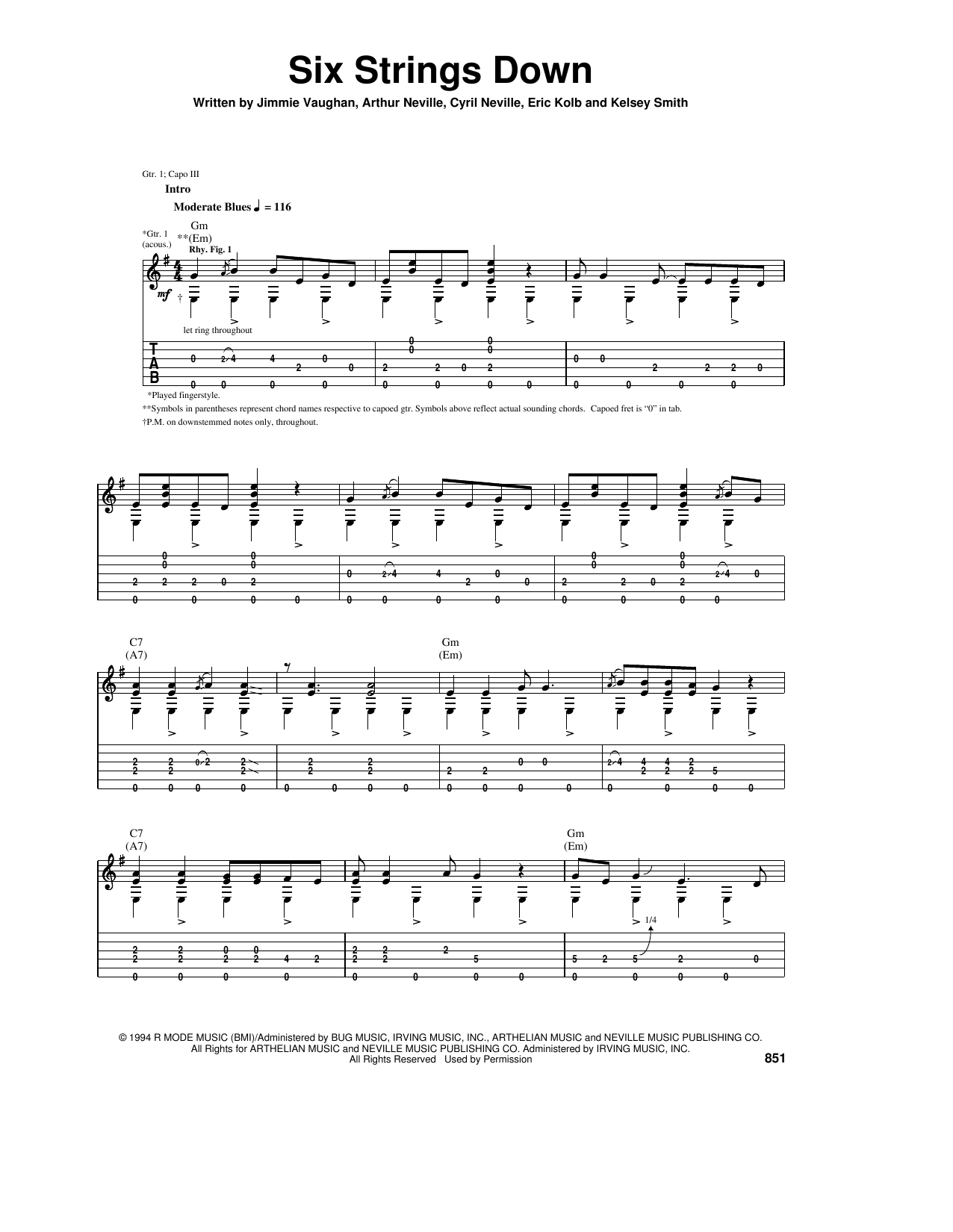Jimmie Vaughan Six Strings Down Sheet Music Notes & Chords for Guitar Tab - Download or Print PDF