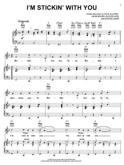 Jimmy Bowen I'm Stickin' With You Sheet Music Notes & Chords for Melody Line, Lyrics & Chords - Download or Print PDF