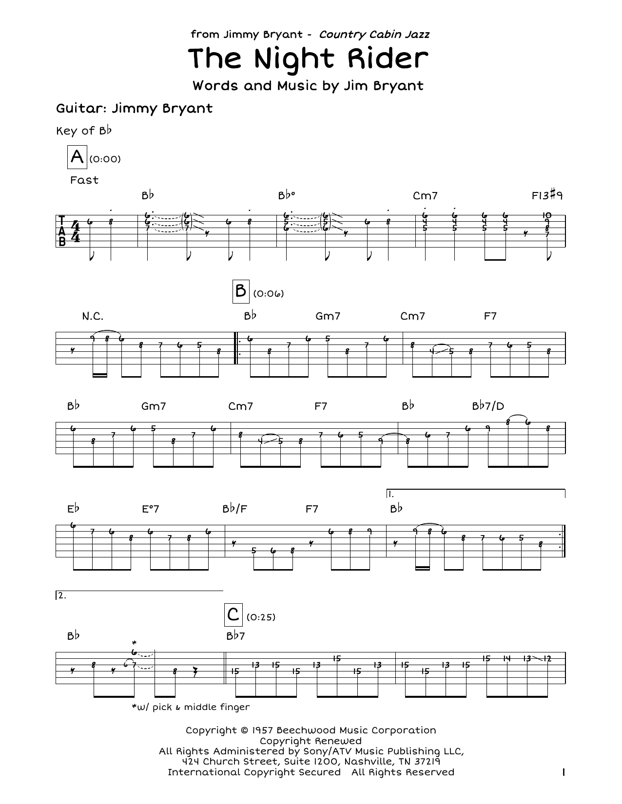Jimmy Bryant with Speedy West The Night Rider Sheet Music Notes & Chords for Guitar Tab - Download or Print PDF