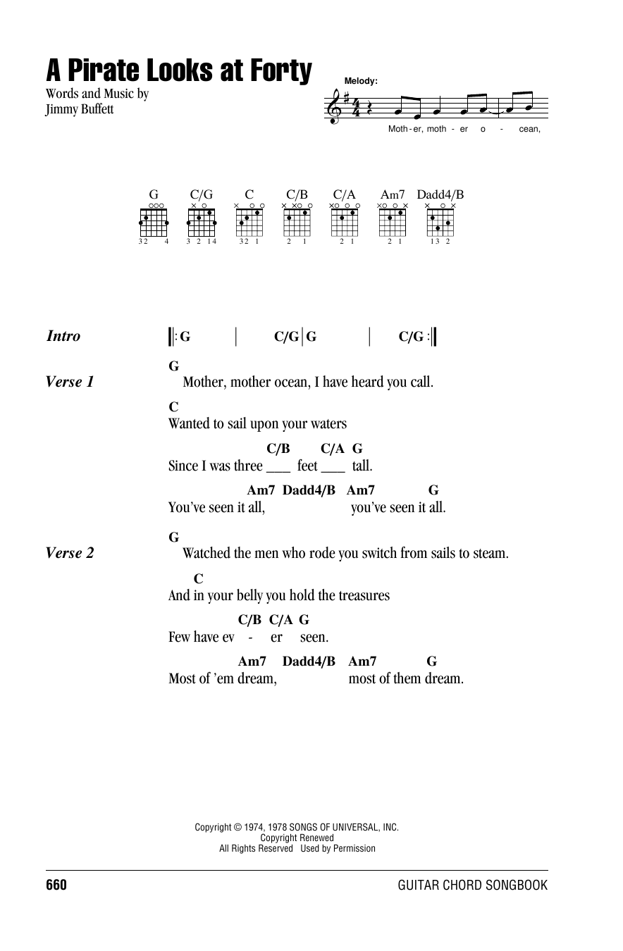 Jimmy Buffett A Pirate Looks At Forty Sheet Music Notes & Chords for Lyrics & Chords - Download or Print PDF