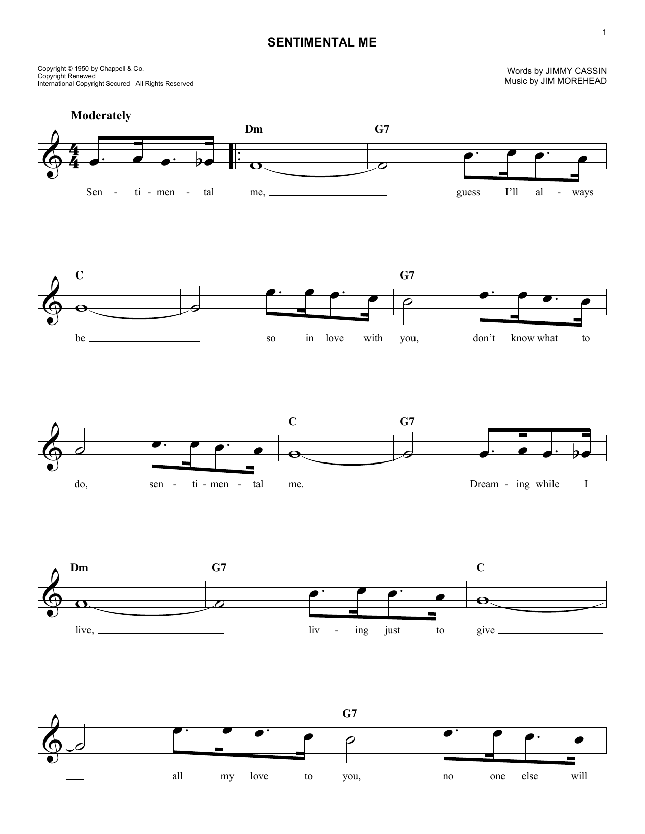 Jimmy Cassin Sentimental Me Sheet Music Notes & Chords for Melody Line, Lyrics & Chords - Download or Print PDF