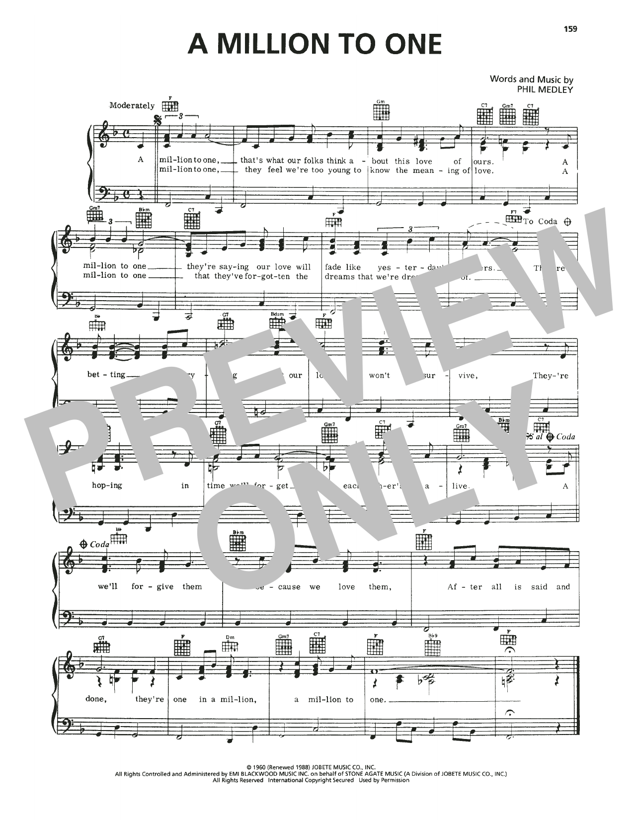 Jimmy Charles A Million To One Sheet Music Notes & Chords for Piano, Vocal & Guitar Chords (Right-Hand Melody) - Download or Print PDF