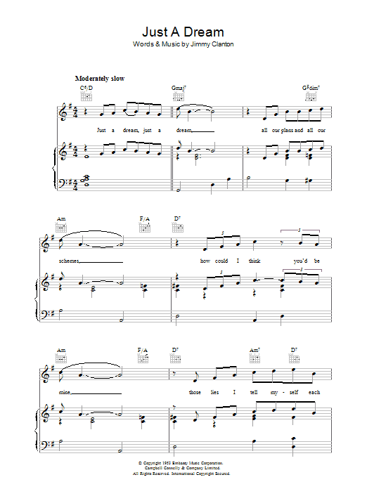 Jimmy Clanton Just A Dream Sheet Music Notes & Chords for Piano, Vocal & Guitar (Right-Hand Melody) - Download or Print PDF
