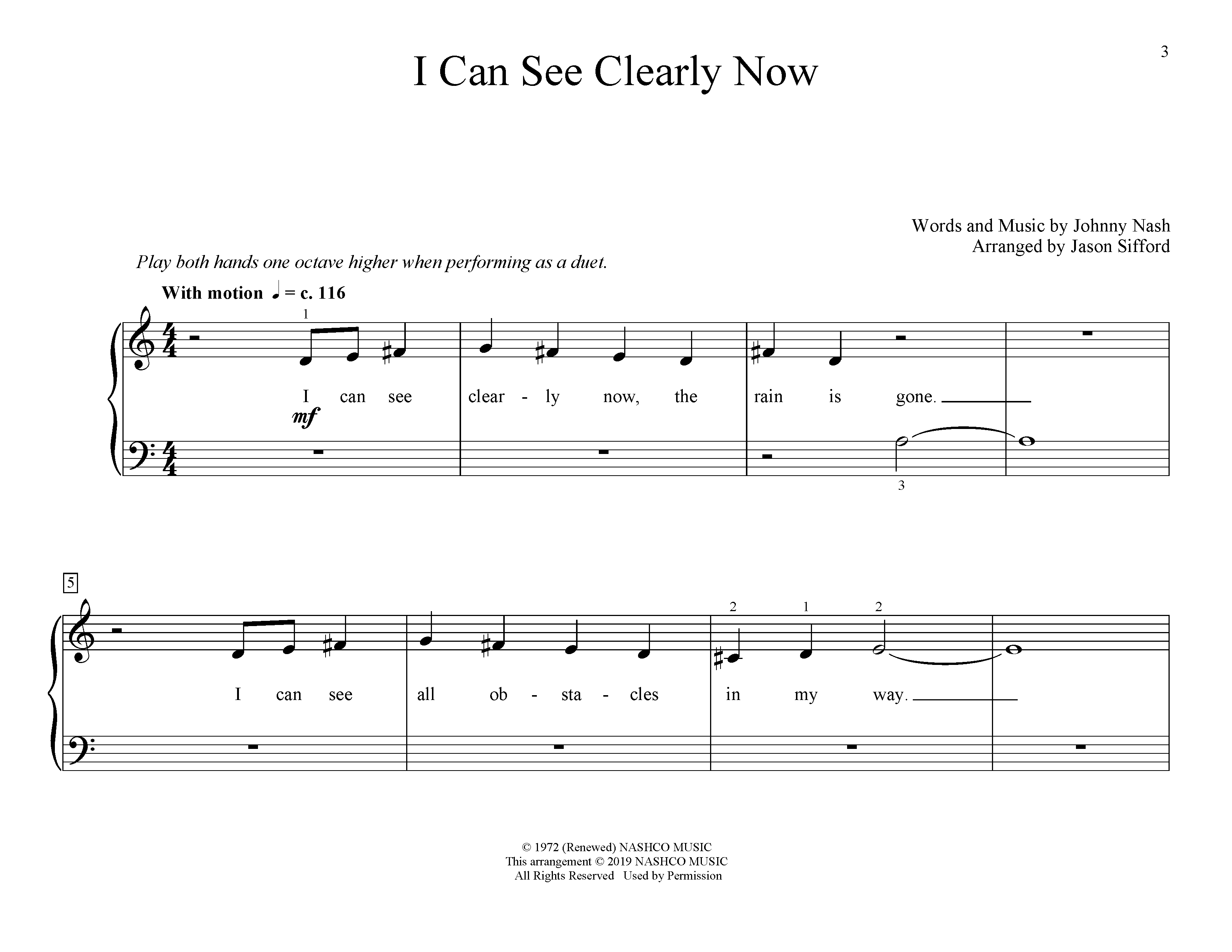 Jimmy Cliff I Can See Clearly Now (arr. Jason Sifford) Sheet Music Notes & Chords for Educational Piano - Download or Print PDF