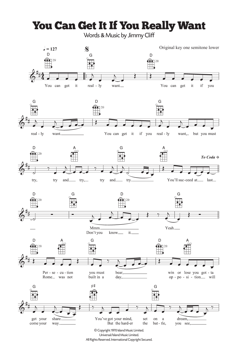 Jimmy Cliff You Can Get It If You Really Want Sheet Music Notes & Chords for Ukulele - Download or Print PDF