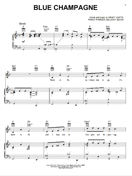 Jimmy Dorsey Blue Champagne Sheet Music Notes & Chords for Keyboard - Download or Print PDF