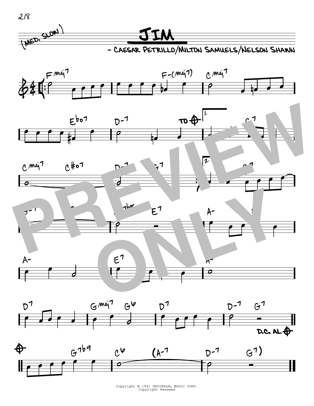 Jimmy Dorsey Jim Sheet Music Notes & Chords for Real Book – Melody & Chords - Download or Print PDF