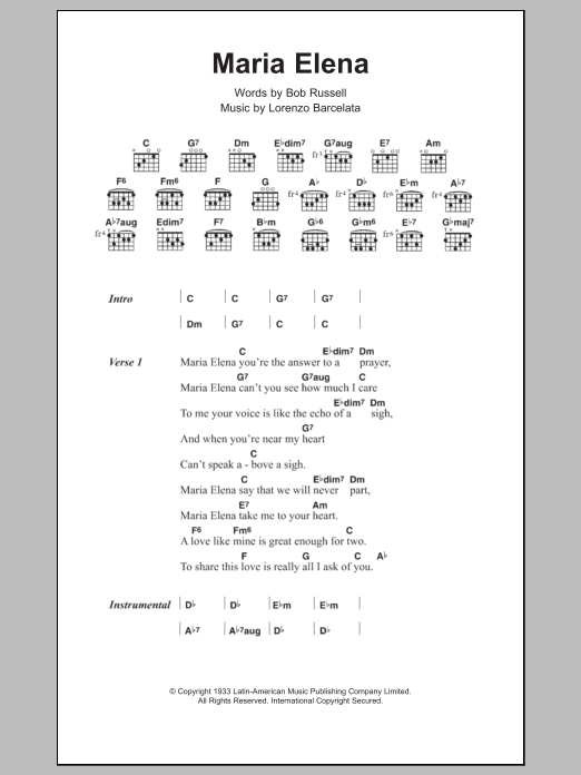 Jimmy Dorsey Maria Elena Sheet Music Notes & Chords for Lyrics & Chords - Download or Print PDF