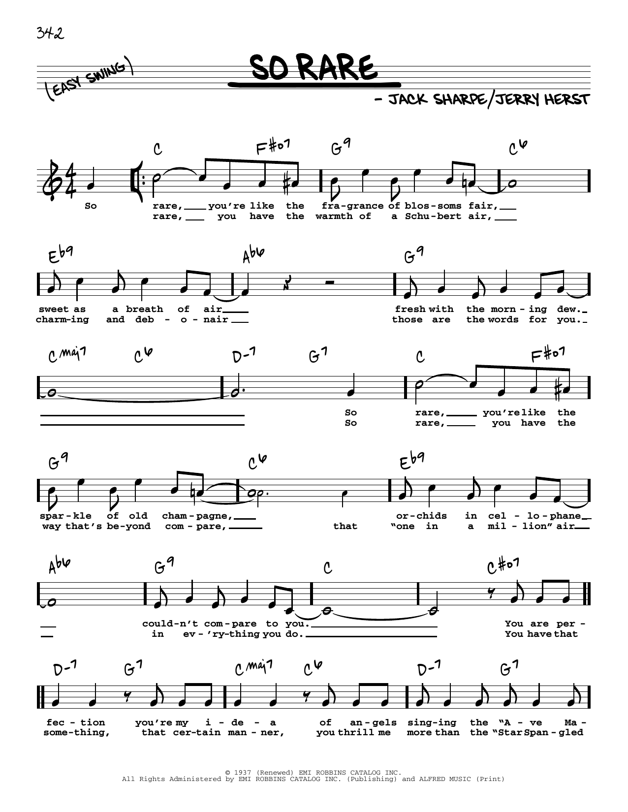 Jimmy Dorsey So Rare (High Voice) Sheet Music Notes & Chords for Real Book – Melody, Lyrics & Chords - Download or Print PDF