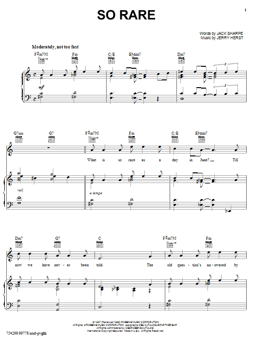 Jimmy Dorsey So Rare Sheet Music Notes & Chords for Piano, Vocal & Guitar (Right-Hand Melody) - Download or Print PDF