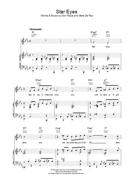 Jimmy Dorsey Star Eyes Sheet Music Notes & Chords for Piano, Vocal & Guitar (Right-Hand Melody) - Download or Print PDF