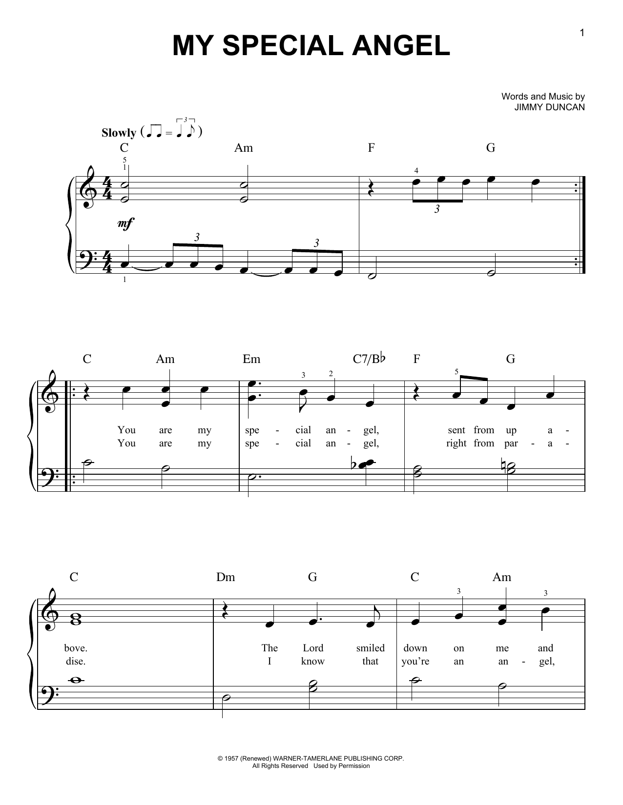 Jimmy Duncan My Special Angel Sheet Music Notes & Chords for Easy Piano - Download or Print PDF