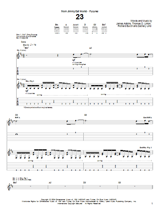 Jimmy Eat World 23 Sheet Music Notes & Chords for Guitar Tab - Download or Print PDF