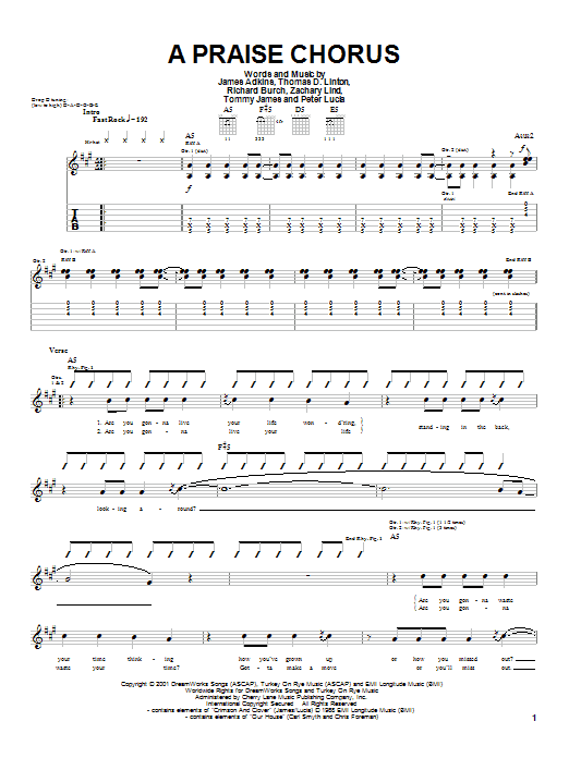 Jimmy Eat World A Praise Chorus Sheet Music Notes & Chords for Guitar Tab - Download or Print PDF
