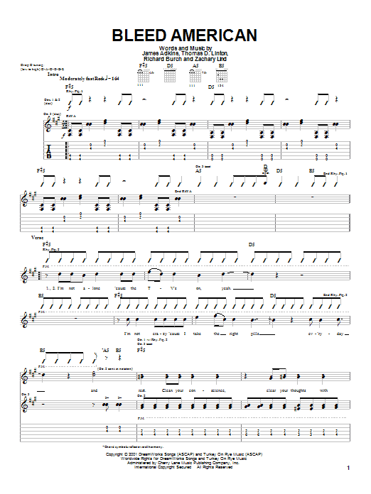 Jimmy Eat World Bleed American Sheet Music Notes & Chords for Guitar Tab - Download or Print PDF