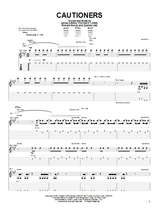 Jimmy Eat World Cautioners Sheet Music Notes & Chords for Guitar Tab - Download or Print PDF