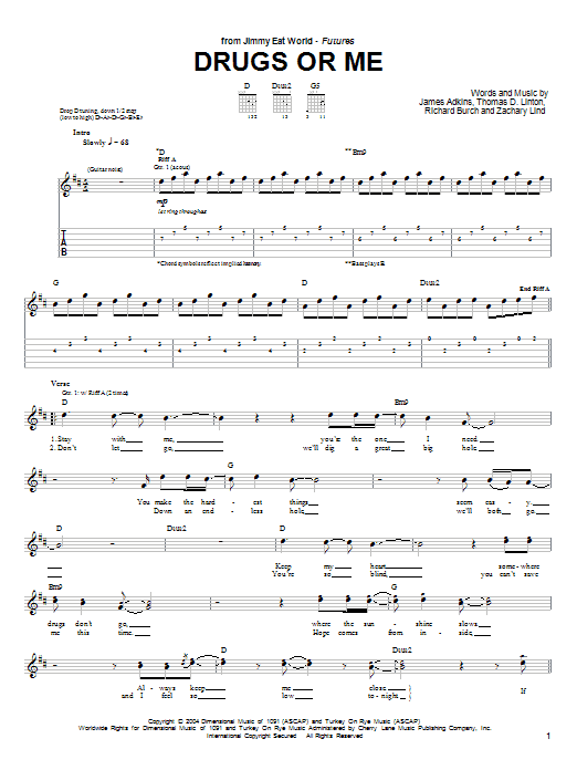 Jimmy Eat World Drugs Or Me Sheet Music Notes & Chords for Guitar Tab - Download or Print PDF