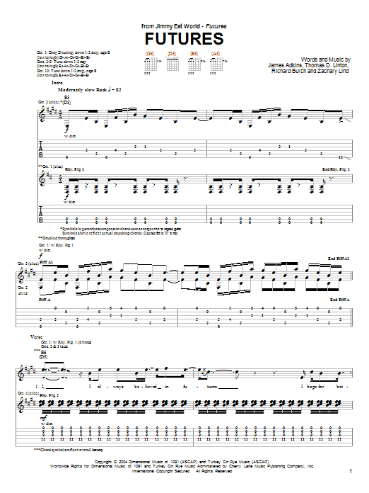 Jimmy Eat World Futures Sheet Music Notes & Chords for Guitar Tab - Download or Print PDF