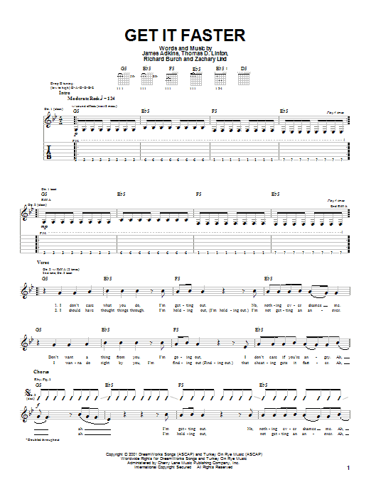 Jimmy Eat World Get It Faster Sheet Music Notes & Chords for Guitar Tab - Download or Print PDF