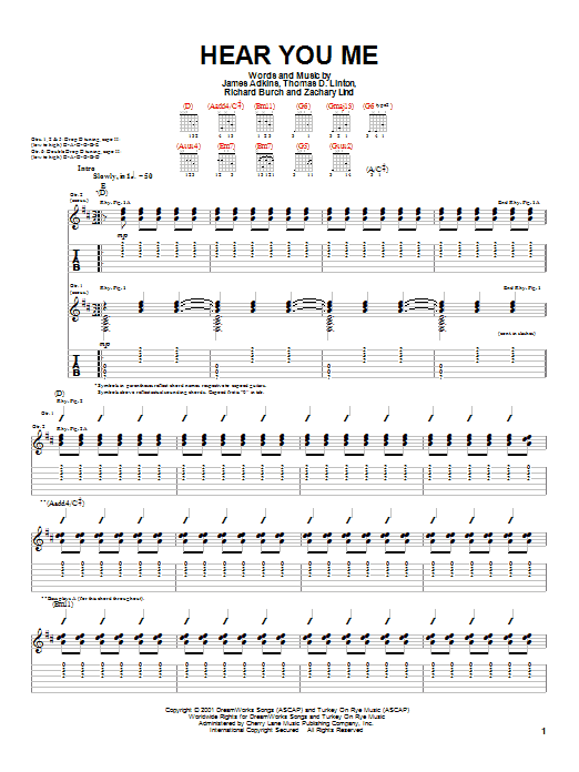 Jimmy Eat World Hear You Me Sheet Music Notes & Chords for Guitar Tab - Download or Print PDF