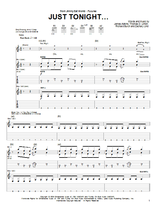 Jimmy Eat World Just Tonight... Sheet Music Notes & Chords for Guitar Tab - Download or Print PDF